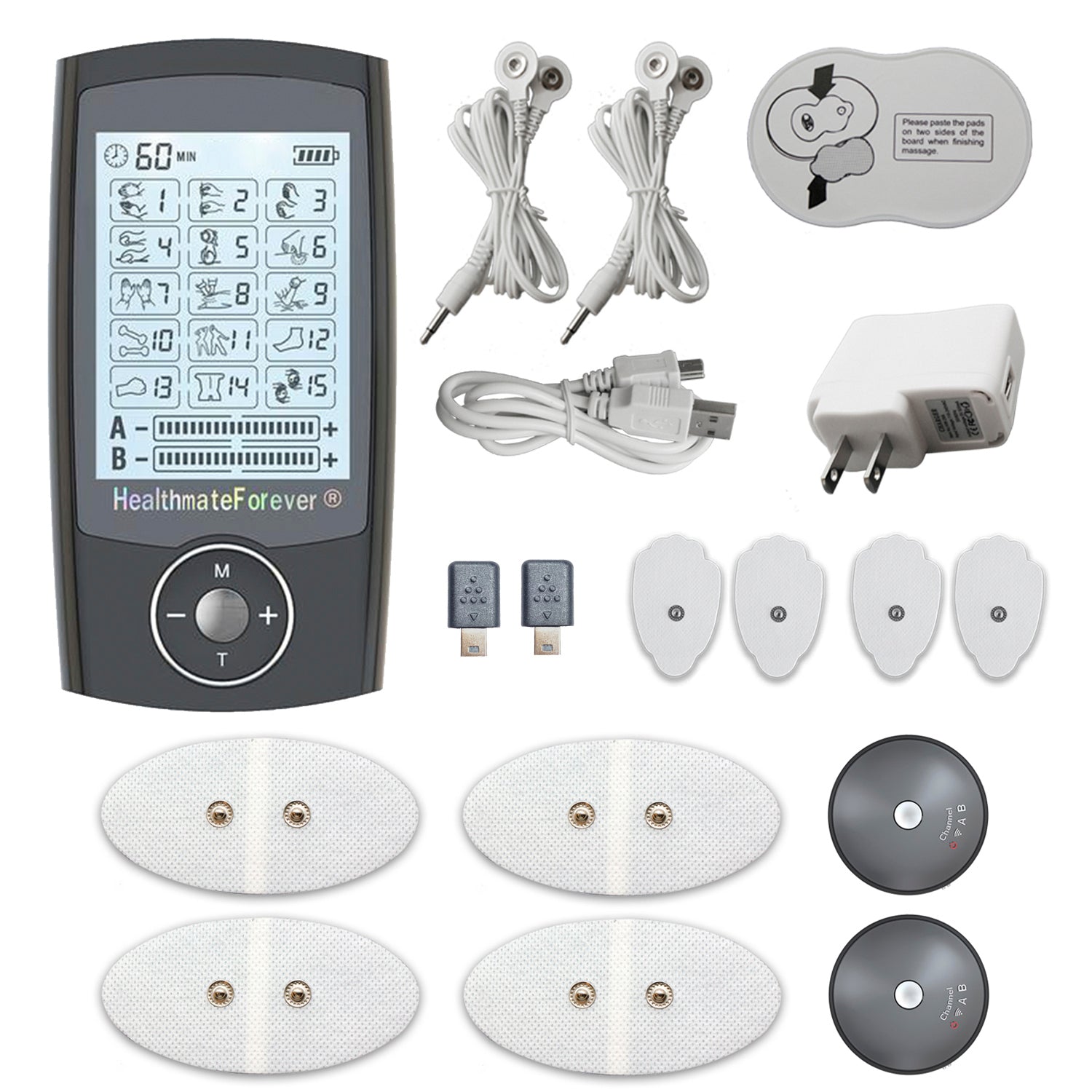 Brilnurse 4 Outputs TENS Unit Muscle Stimulator with 16 Electrode