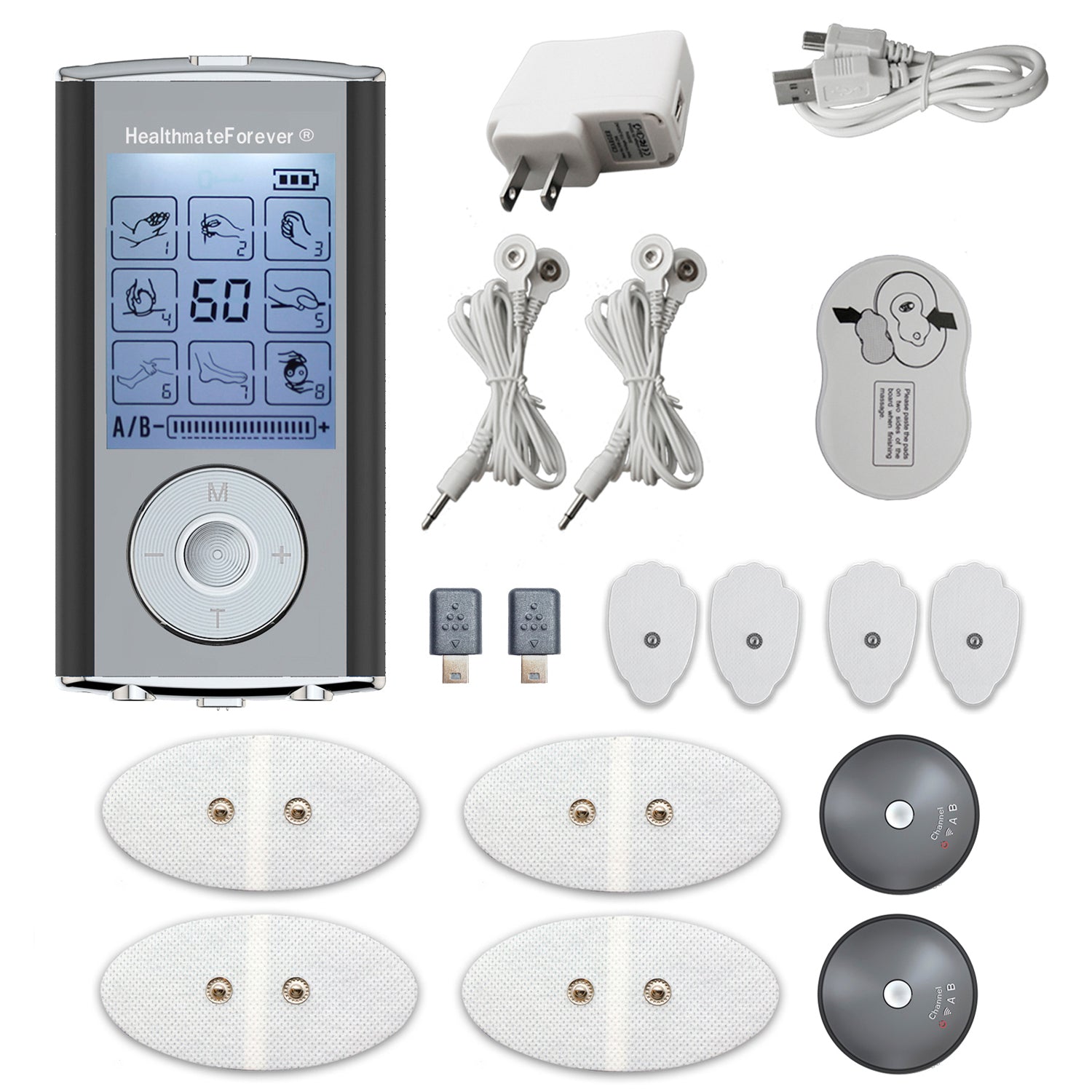 HM8AB TENS Unit & Muscle Stimulator, two independent AB channels like 2in1 machine - HealthmateForever.com