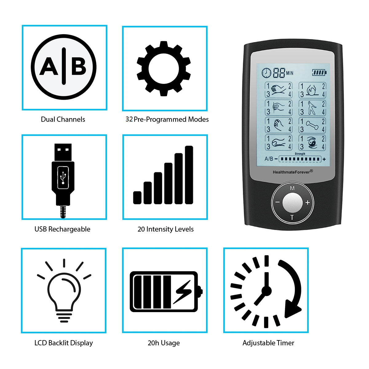 Rechargeable Upgraded Version Tens Unit Muscle Stimulator, 8 Modes