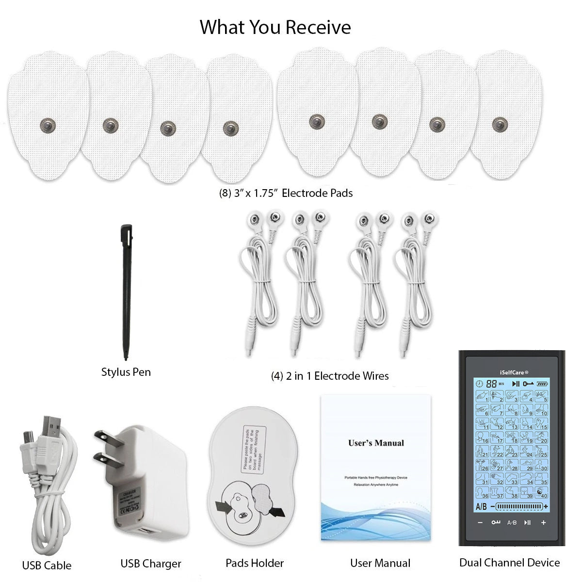 TENS Unit Muscle Stimulator with 4 Electrode Pads, 8 Modes