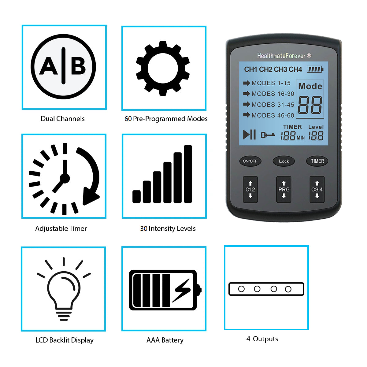 New Version ZT60AB Powerful Electrotherapy Pain Relief TENS UNIT