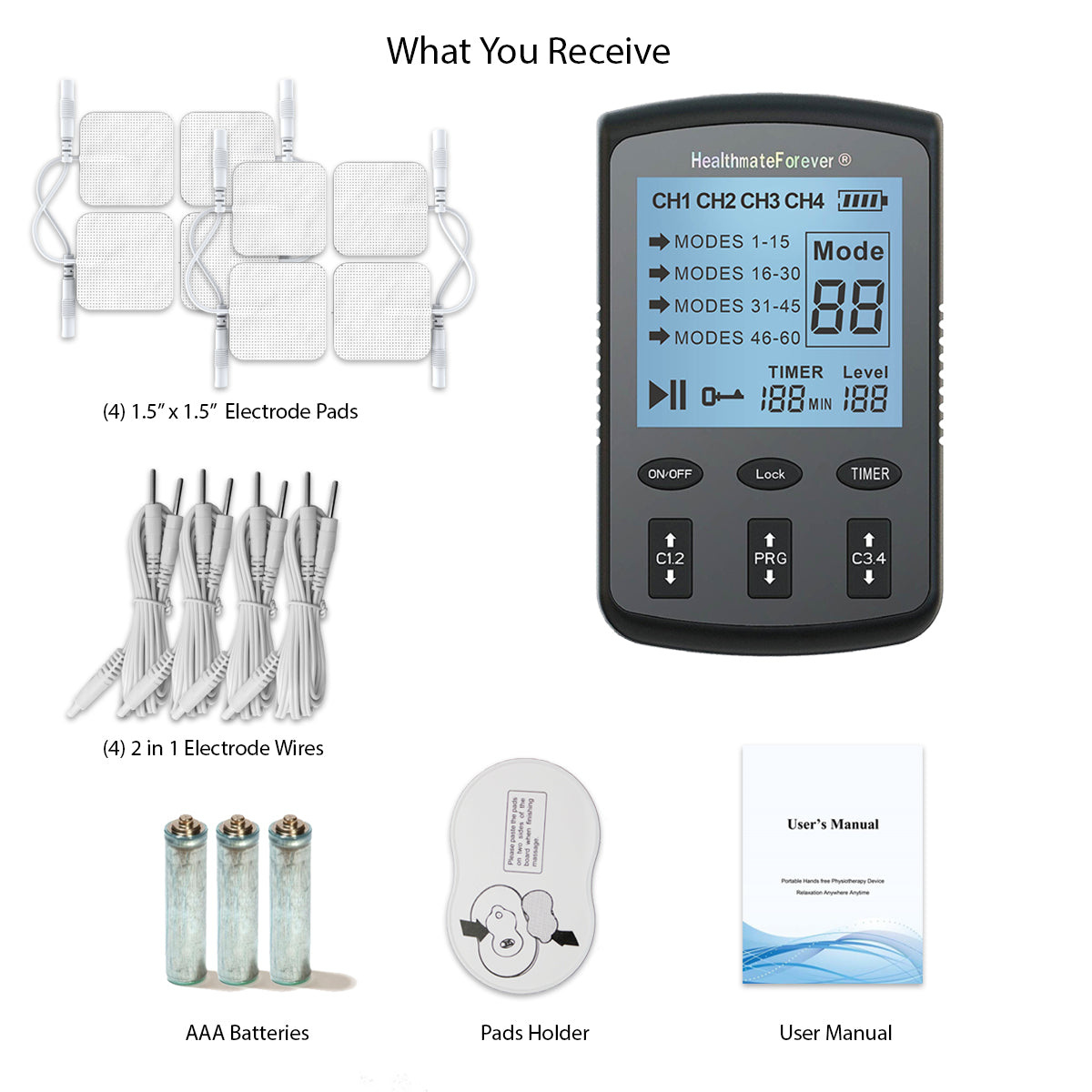 2-in-1 Electrotherapy Device for Back, Neck, Shoulder Pain Relief, 8 Modes,  15 Intensity Levels for Relaxation and Muscle Stimulation