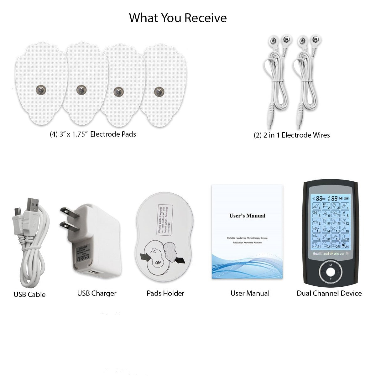 4 Outputs TENS Unit Muscle Stimulator Machine: Easy@Home 24 Modes Rech