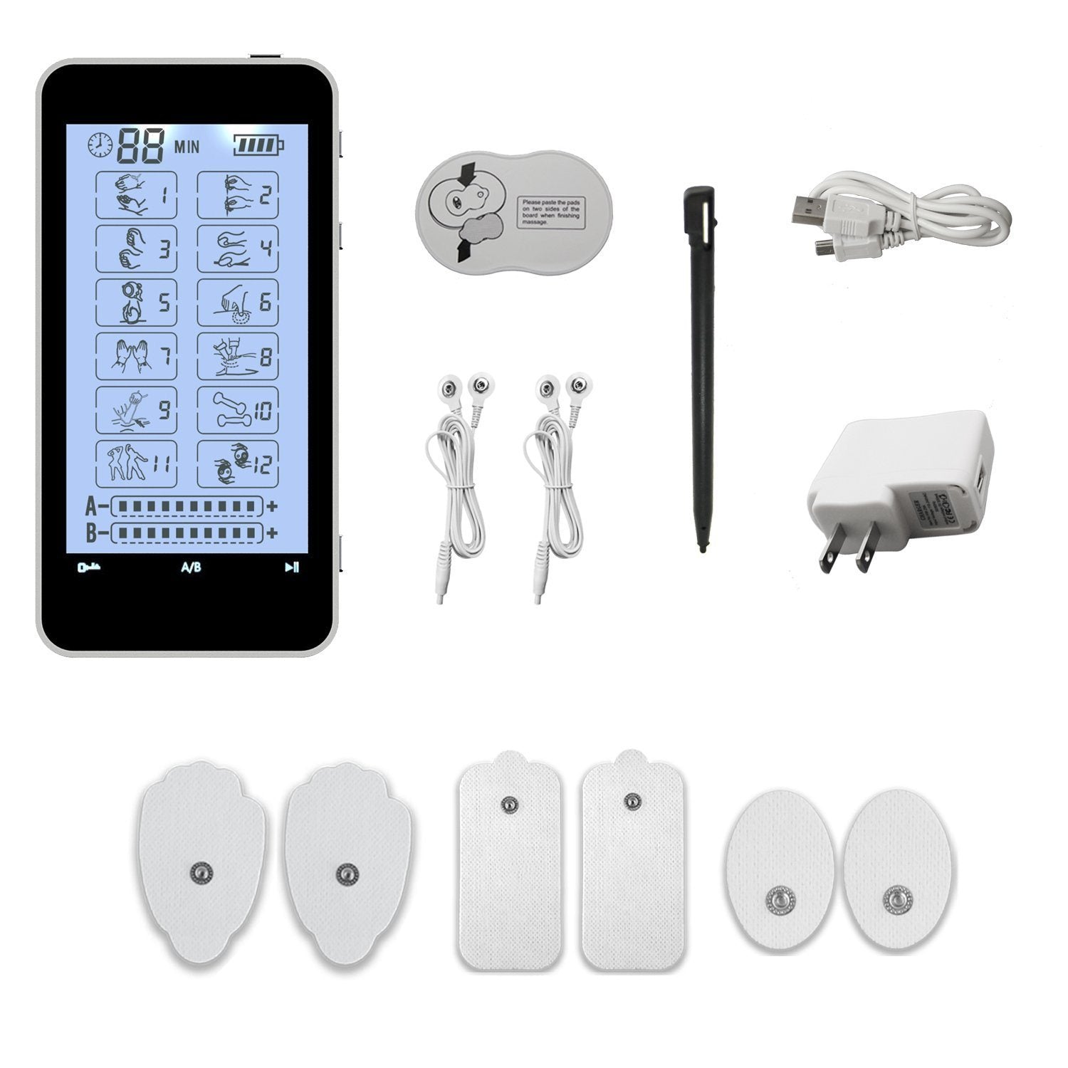 T12AB FDA Cleared 12 mode Touch Screen Pain Relief TENS UNIT - 2 Year Warranty - HealthmateForever.com