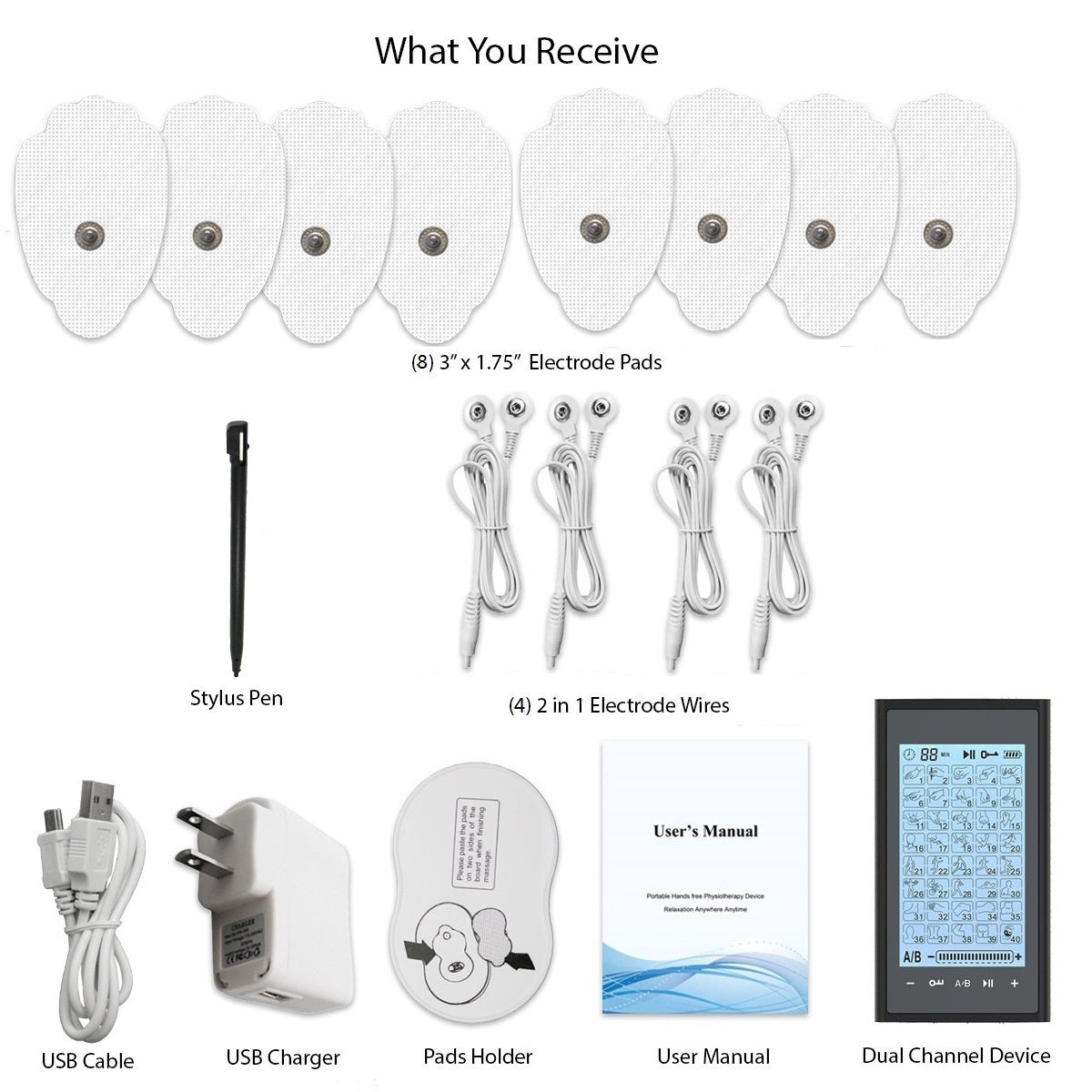 EMS TENS Unit Muscle Stimulator with 16 Modes, Rechargeable TENS Machine, 8  Pcs Electrode Pads