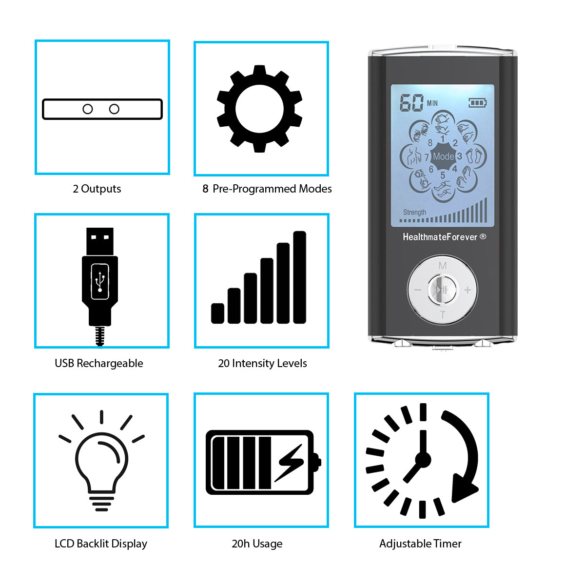 HM8ML Best Portable Smart Electro Pain Relief TENS UNIT - HealthmateForever.com