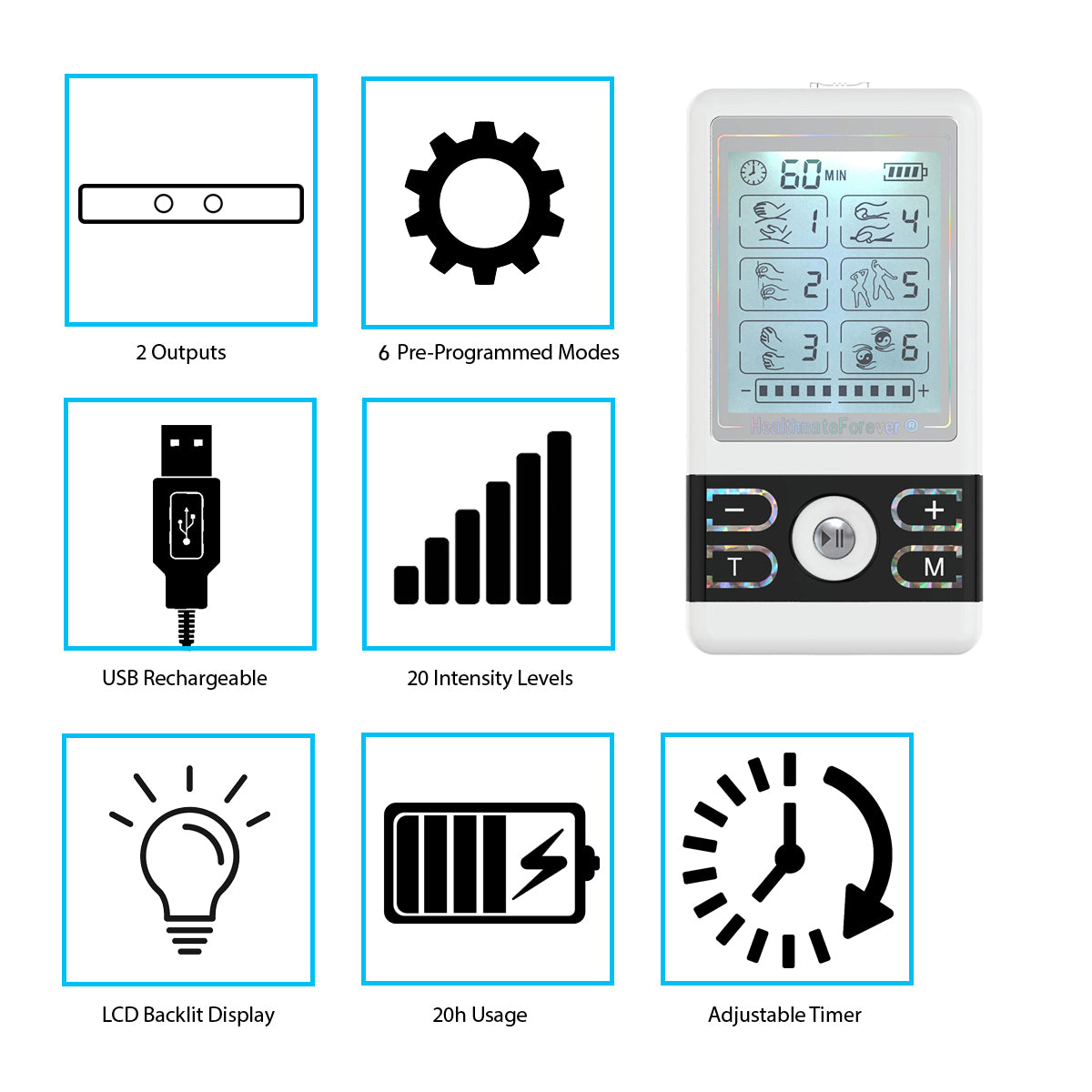 BM6GL Wireless Rechargeable TENS Unit & Muscle Stimulator for Back Shoulder  Sciatica Nerve Pain Relief