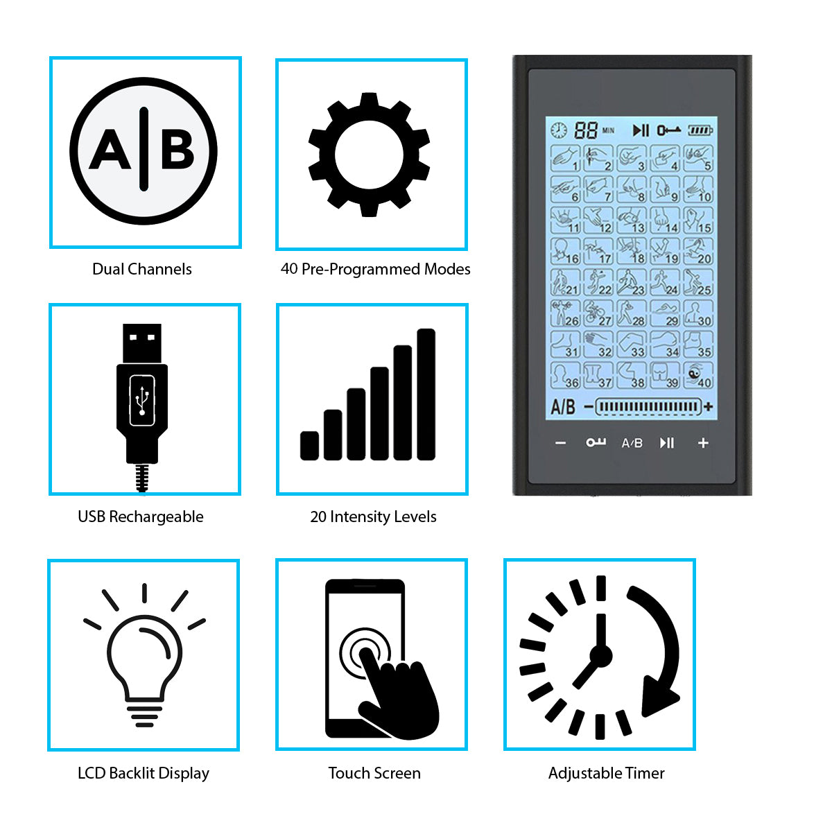 2020 Version 40 Modes T40AB2 TENS unit & Muscle Stimulator - 2 Year Warranty - HealthmateForever.com